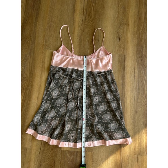 Vtg Pink Satin Grey Floral Mesh Slip Dress Chemise Medium y2k coquette  girly - Picture 5 of 5